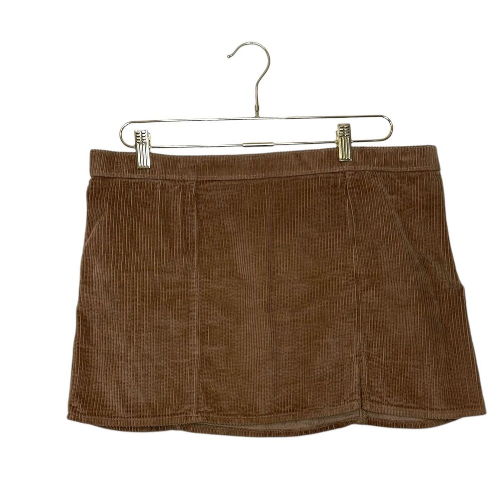 Aerie Corduroy Mini Skirt Women L Brown Preppy Granola Side Zipper Lightweight
